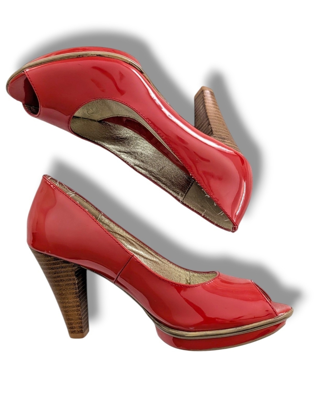 Söfft Red Patent Leather Peep-Toe Platform Pumps, Size 8